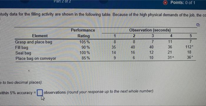 8 lb bags 23% allowance standrad time 85.54