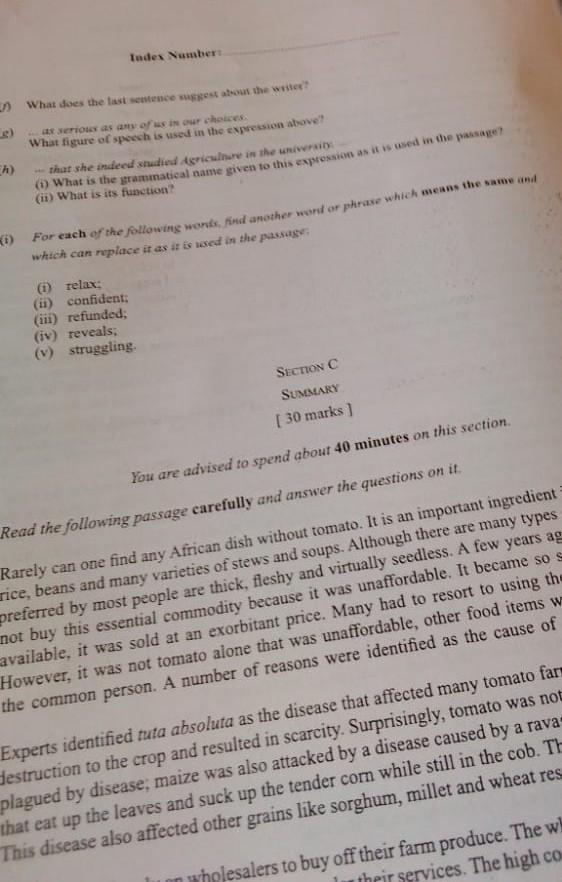 Index Number 1) What does the last sentence