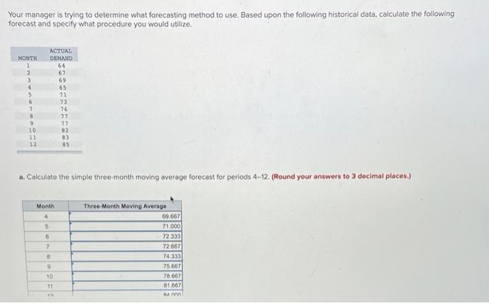 Your manager is trying to determine what