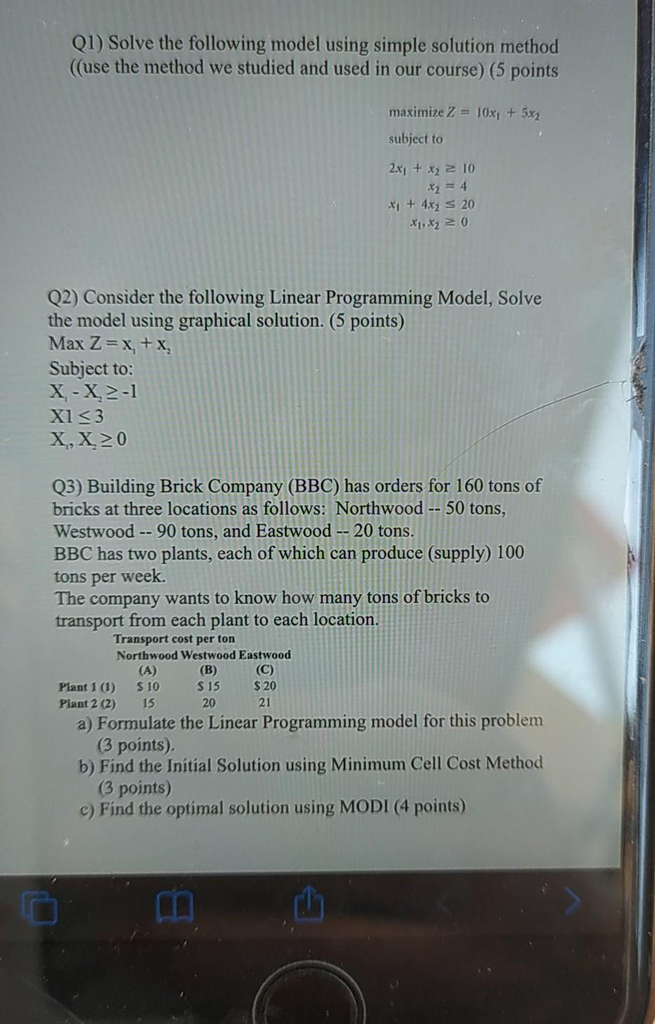(1) Solve the following model using simple