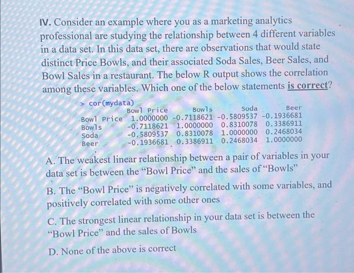 IV. Consider an example where you as a marketing