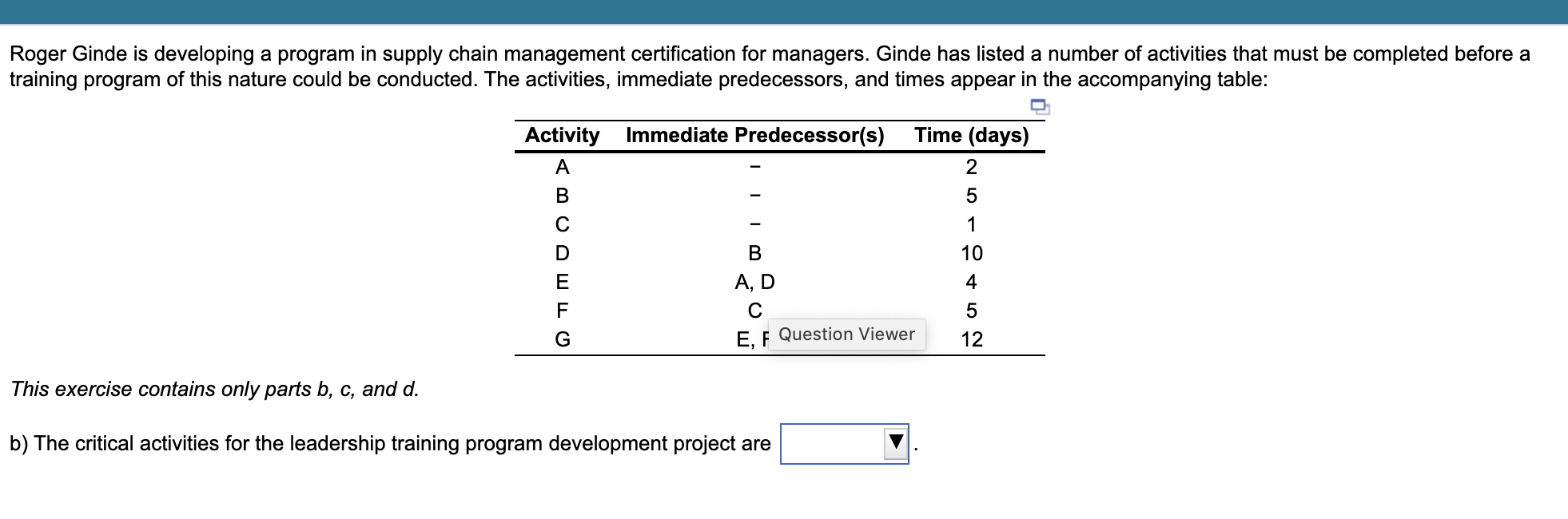 Roger Ginde is developing a program in supply