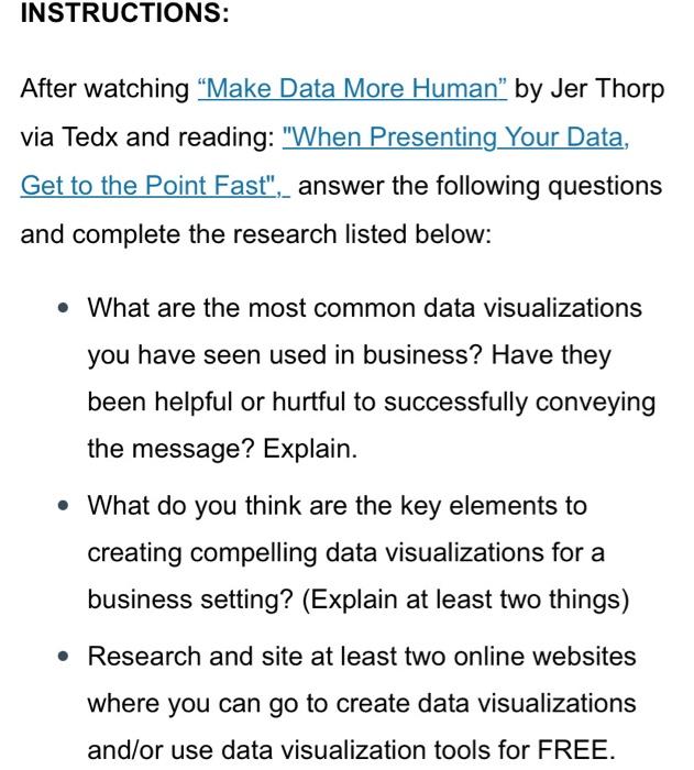 INSTRUCTIONS: After watching Make Data More