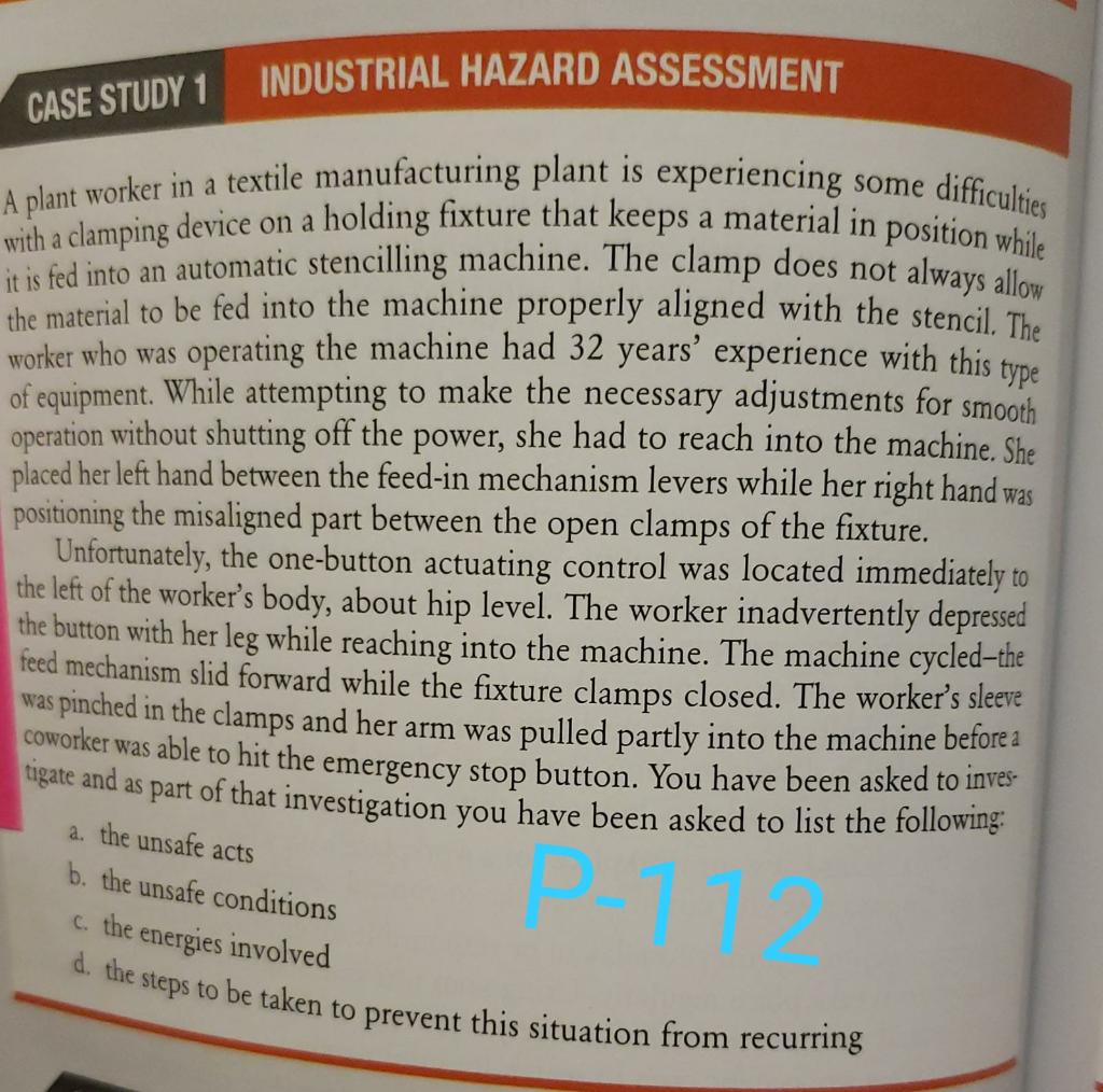 CASE STUDY 1 INDUSTRIAL HAZARD ASSESSMENT