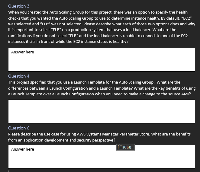 Question 3 When you created the Auto Scaling