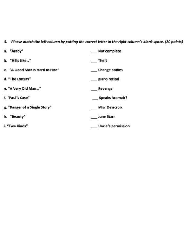 5. Please match the left column by putting the