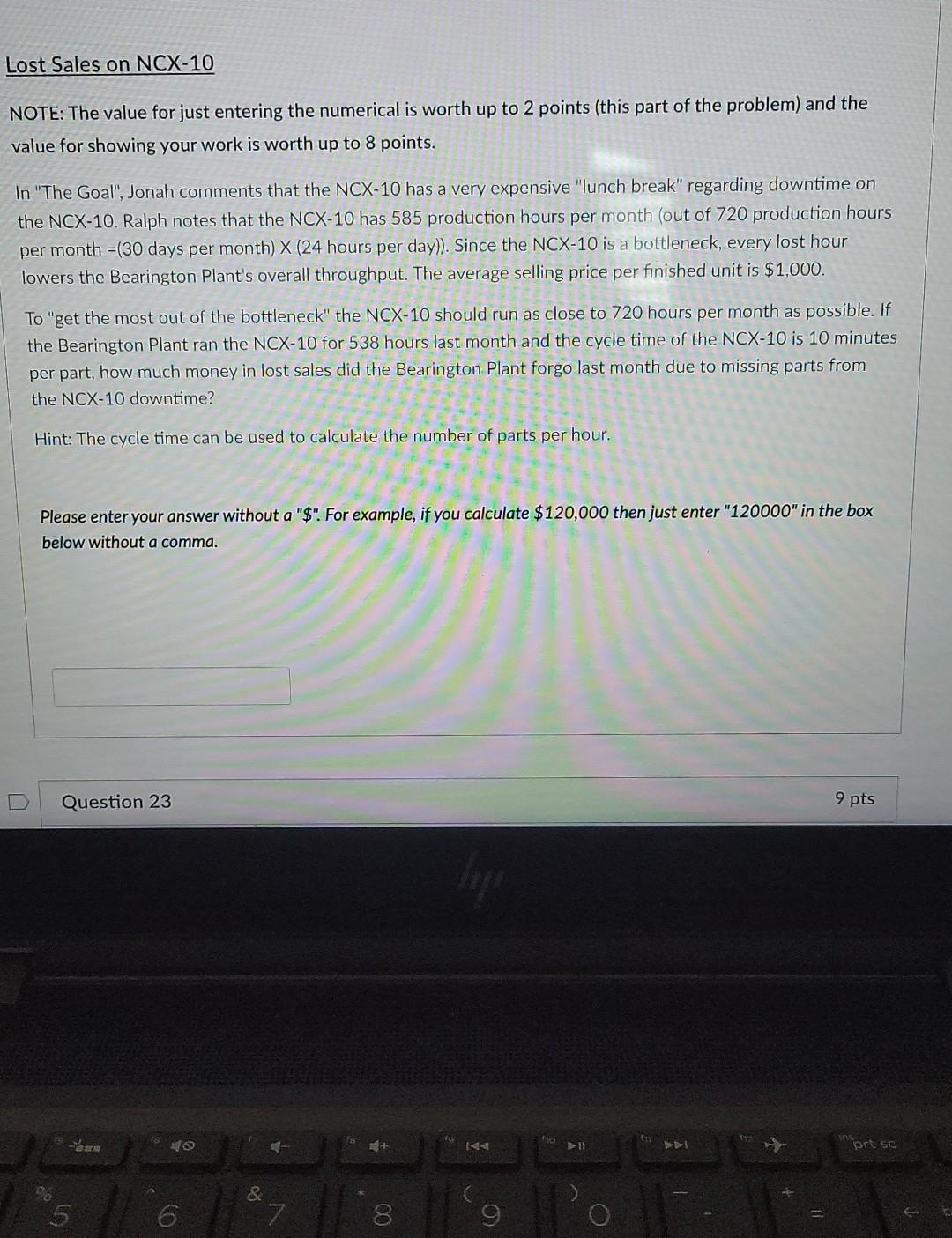 show formula pls Lost Sales on NCX-10 NOTE: The