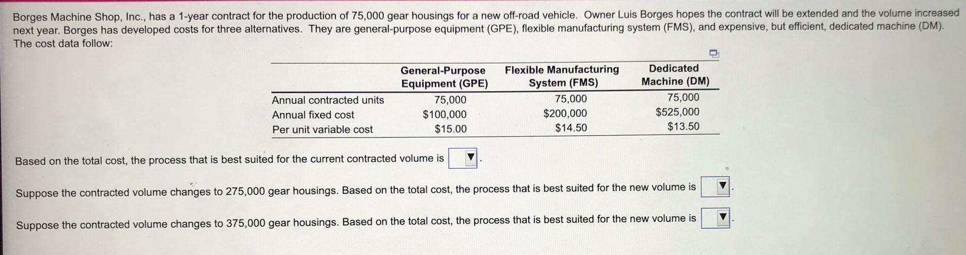 Borges Machine Shop, Inc., has a 1-year contract