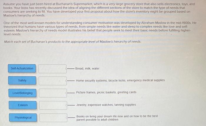 Assume you have just been hired at Bucharan's