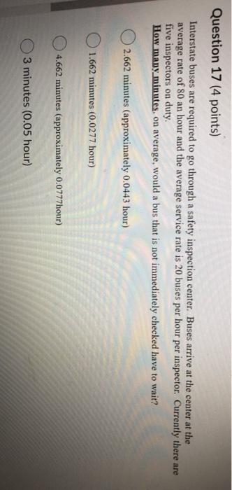 Question 17 (4 points) Interstate buses are