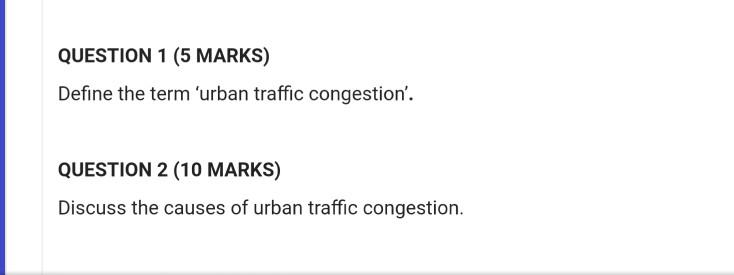 QUESTION 1 (5 MARKS) Define the term 'urban