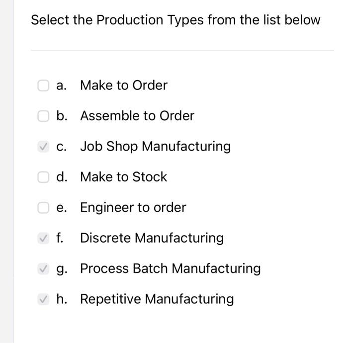 Select the Production Types from the list below