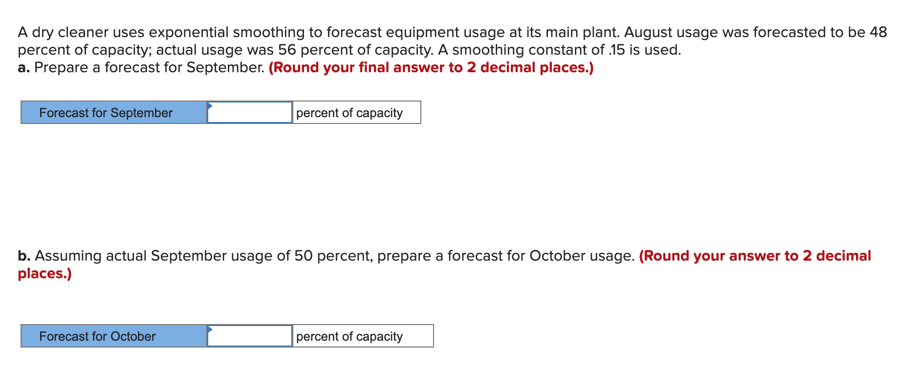 A dry cleaner uses exponential smoothing to