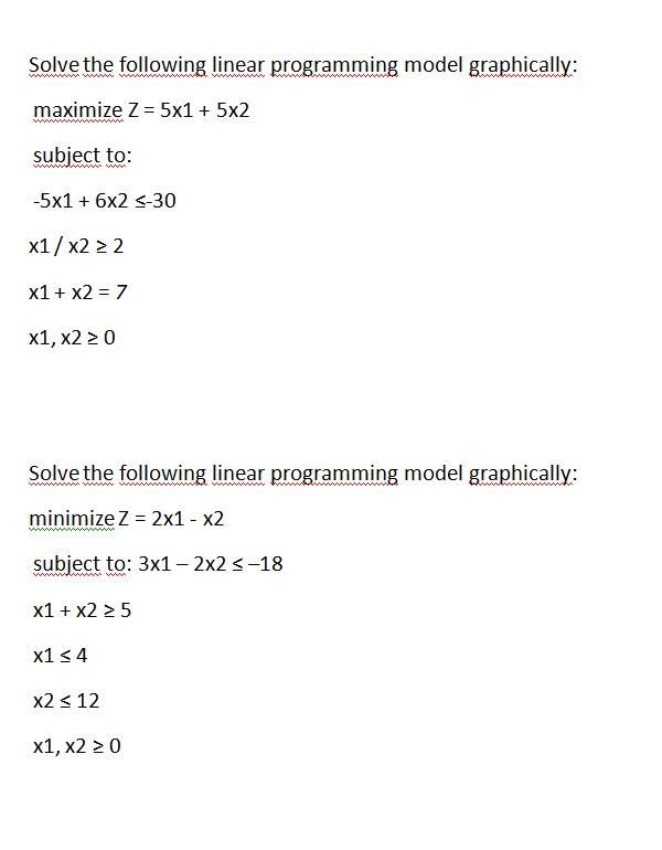 Solve the following linear programming model