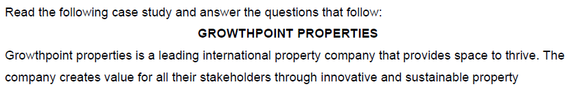 Read the following case study and answer the