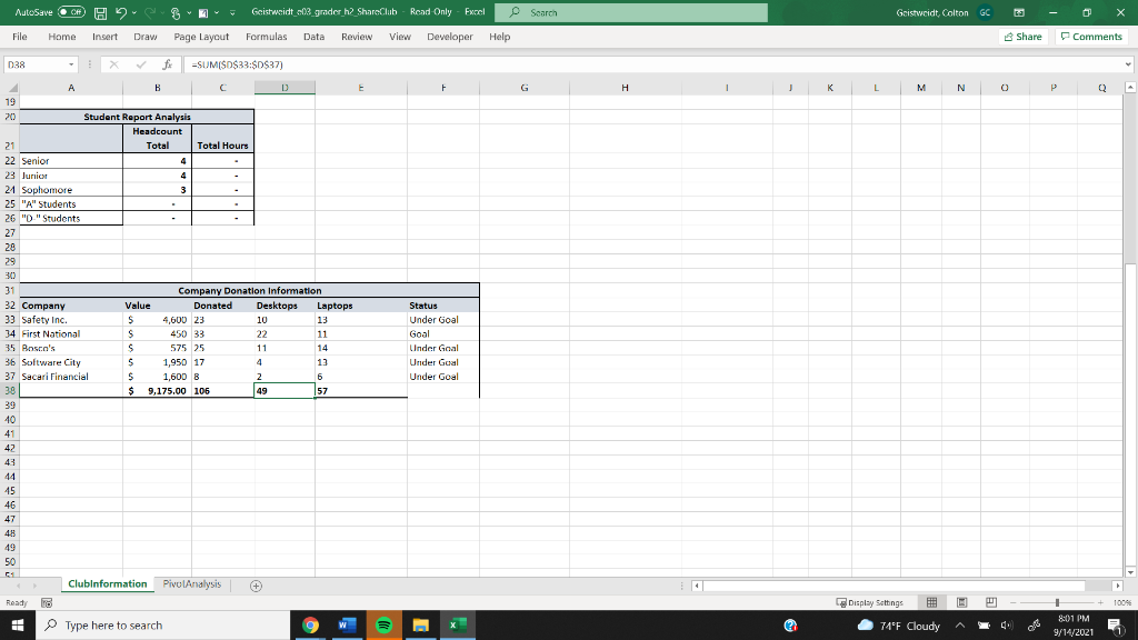 9 Using the data in the table, insert a