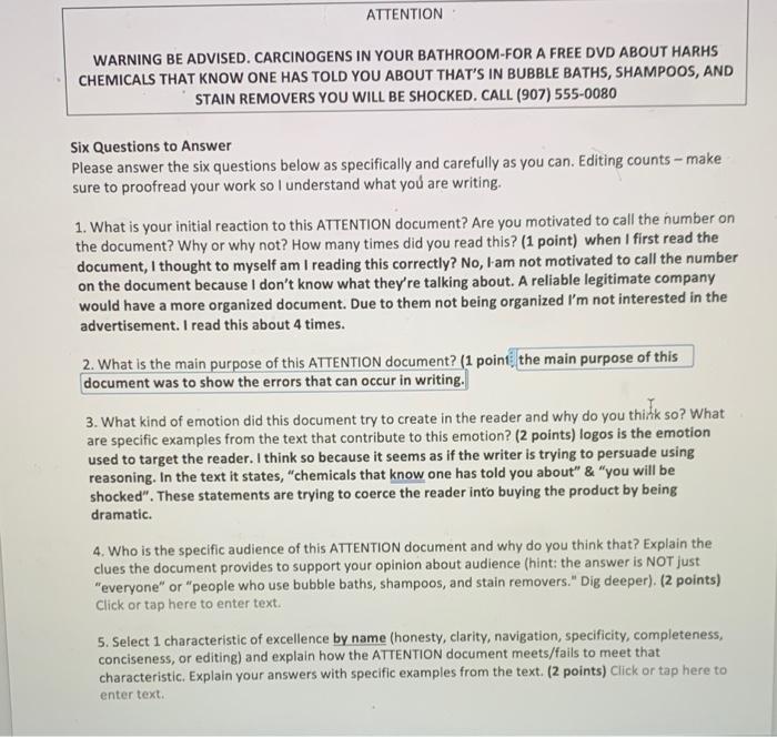 need help with question 4 and 5 ATTENTION WARNING