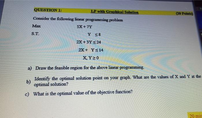 (20 Points) QUESTION 1: LPwith Graphical Solution