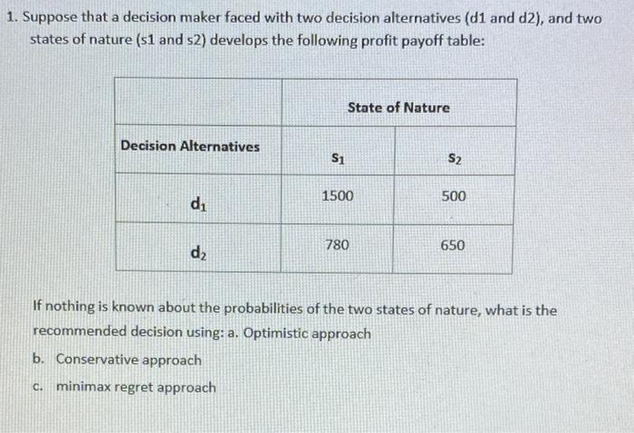 . For Question 1, suppose that the decision maker