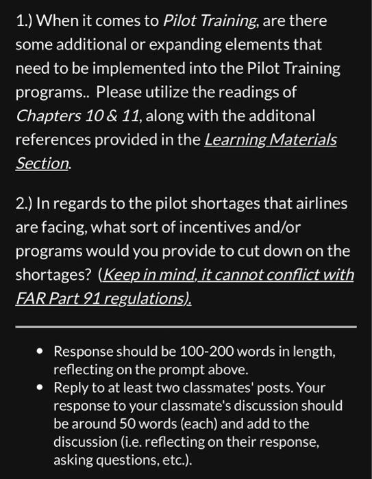 1.) When it comes to Pilot Training, are there