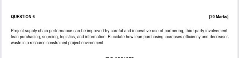 please answer fully QUESTION 6 [20 Marks] Project