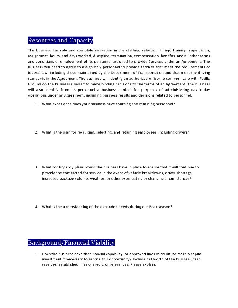 FEDEX Request for Information(RFI) Safety