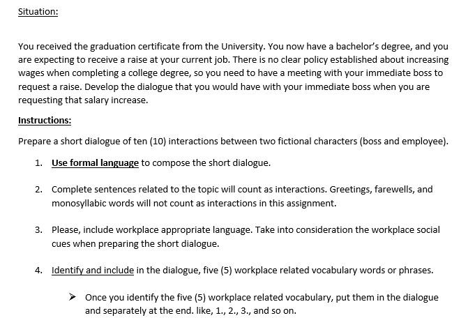 Can you help preparing a small dialogue between