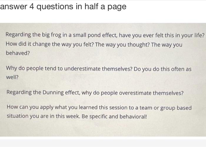 answer 4 questions in half a page Regarding the