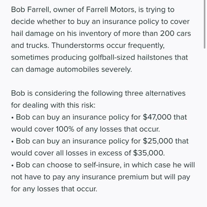 i need excel solution for each question Bob