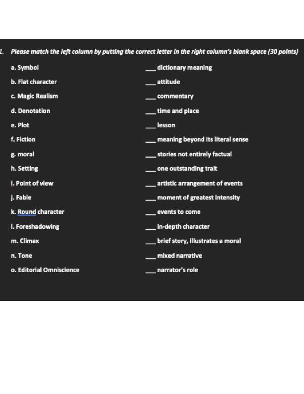 1. Please match the left column by putting the
