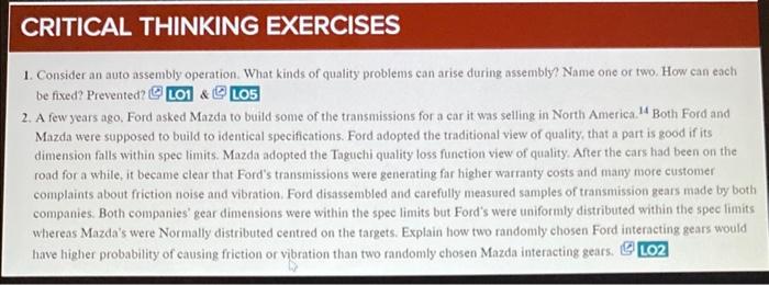 CRITICAL THINKING EXERCISES 1. Consider an auto