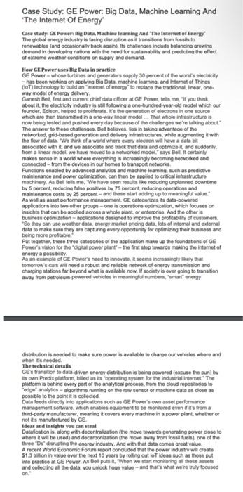 Case Study: GE Power: Big Data, Machine Learning