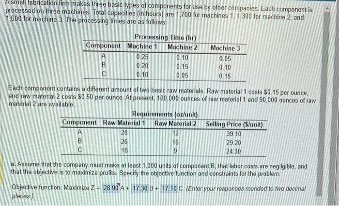 A small fabrication firm makes three basic types