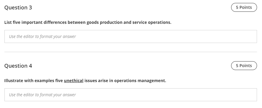 Question 3 5 Points List five important