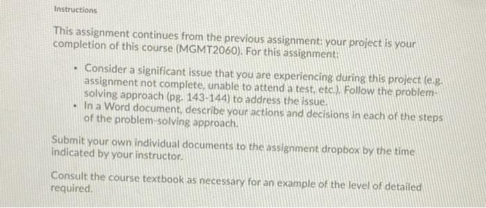 Instructions This assignment continues from the