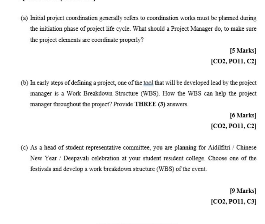 (a) Initial project coordination generally refers