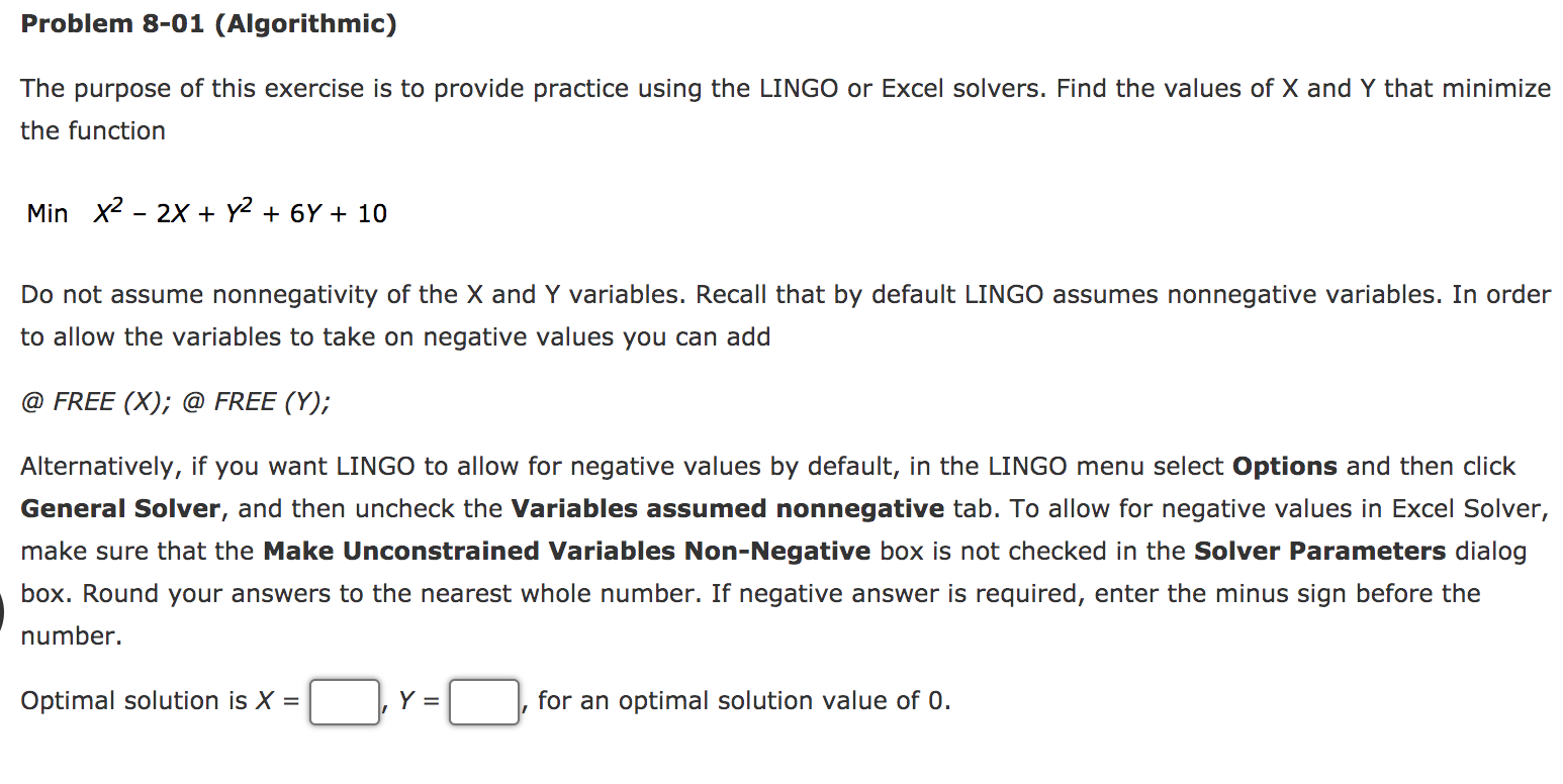 Problem 8-01 (Algorithmic) The purpose of this