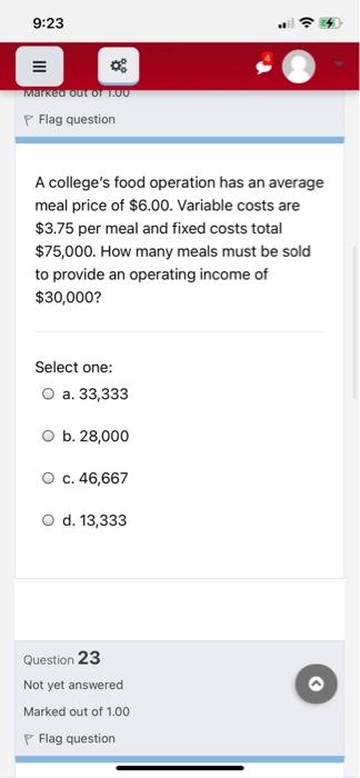 9:23 III marked ouCOTTON P Flag question A