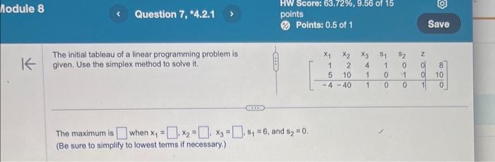 The initial tableau of a linear programming
