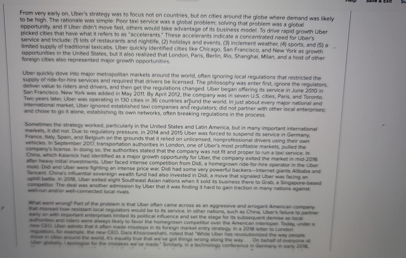 chapter-Opening case: uber's Foreien Narket Entry