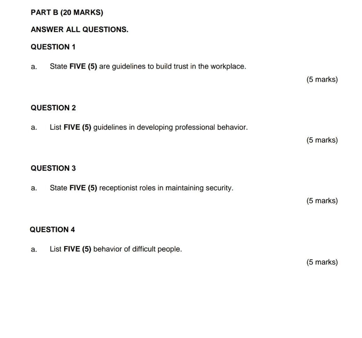 Question 1 to 4 pls help me PART B (20 MARKS)