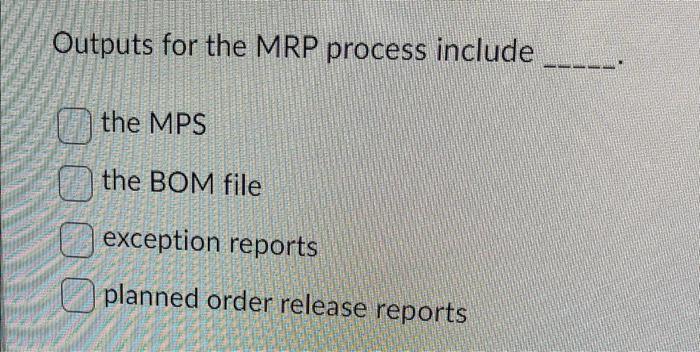 Outputs for the MRP process include the MPS the