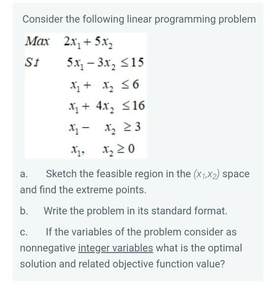 Consider the following linear programming problem