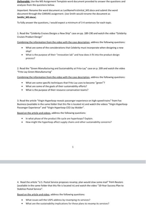 Deliverable: Use the M3 Assignment Template word