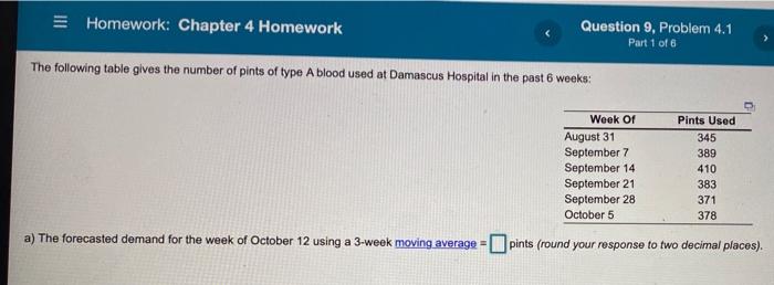 = Homework: Chapter 4 Homework Question 9 Problem