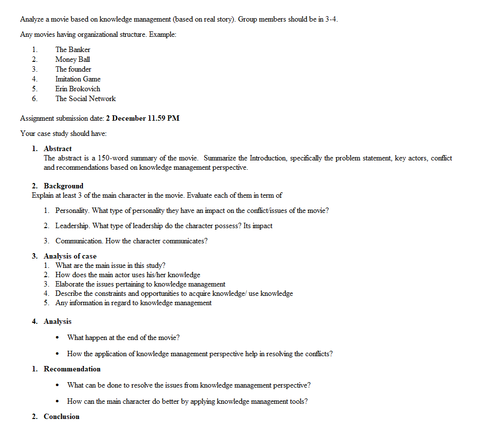 Analyze a movie based on knowledge management