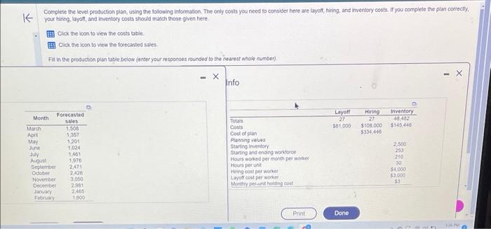 please help! Complete the level production plan,