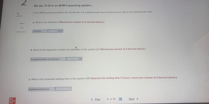Queuing Models Wk. Qu. 11-12 in an MrM/t queueing
