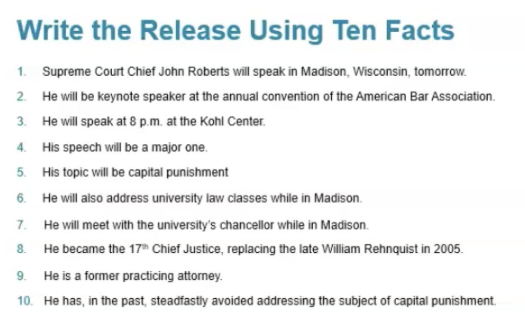 Write the Release Using Ten Facts 1. Supreme