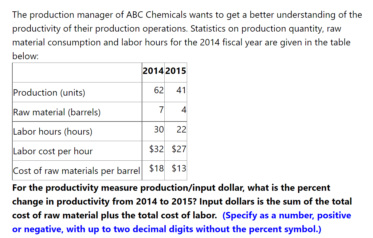 The production manager of ABC Chemicals wants to